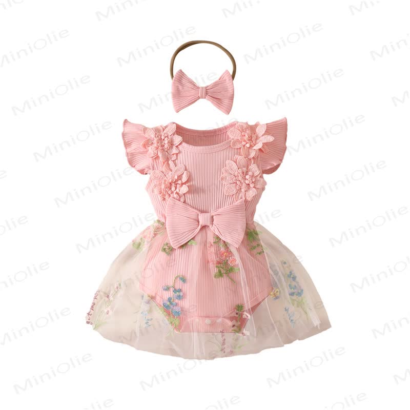ベビー用花柄/蝶柄チュールスカートボディスーツ（ヘッドバンド付き） - image 8