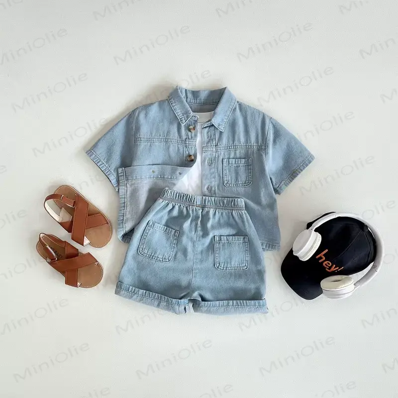 幼児用デニムシャツ＆ショートパンツ 2点セット - 青 - 4～5歳 - image 2