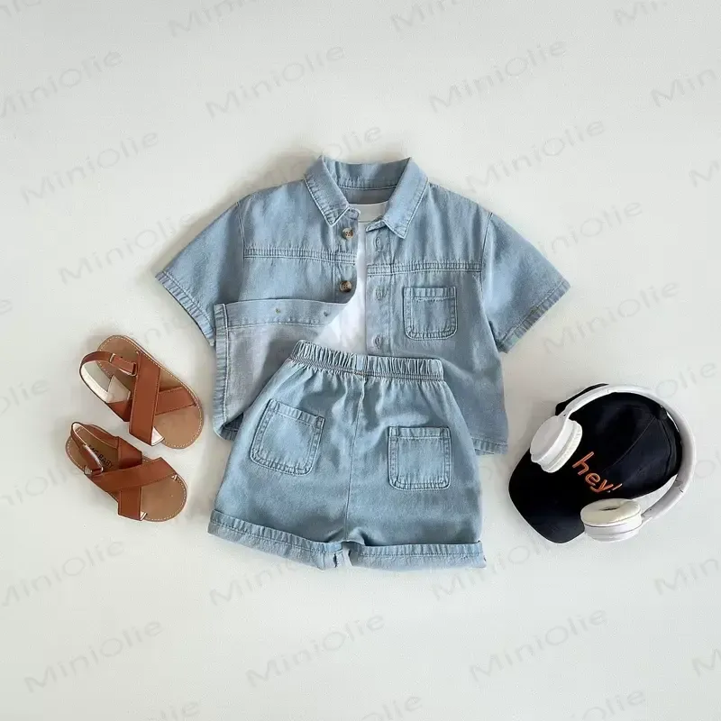 幼児用デニムシャツ＆ショートパンツ 2点セット - 青 - 4～5歳 - image 2