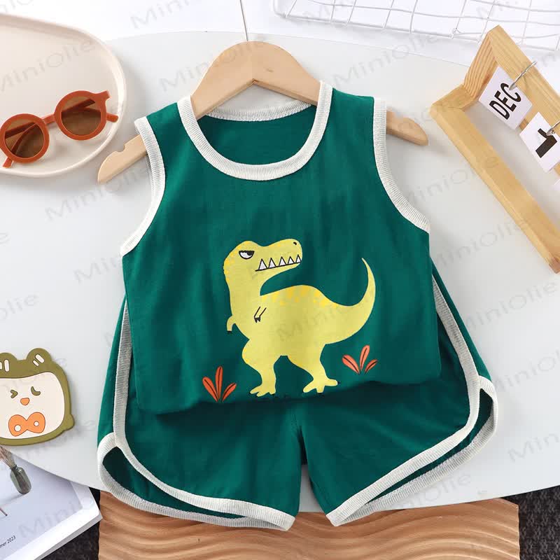 幼児用恐竜/クマ柄ノースリーブセット - 緑 - 6～7歳 - image 1