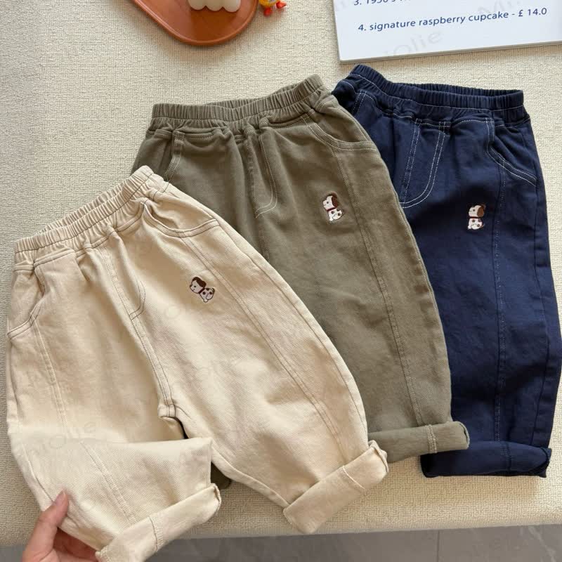 幼児男の子用コットン製犬柄刺繍パンツ - image 1