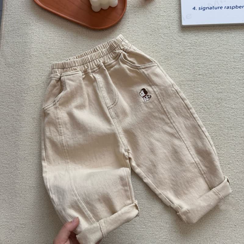 幼児男の子用コットン製犬柄刺繍パンツ - アプリコット - 4～5歳 - image 4