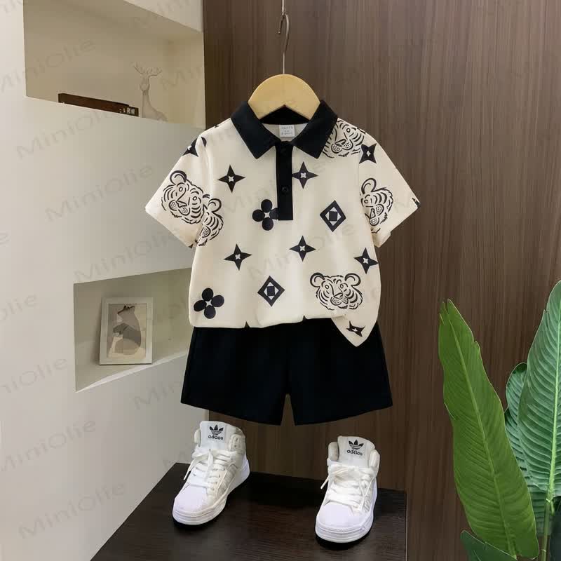 幼児男の子用タイガー柄ポロシャツ＆ショートパンツ 2点セット - 白 - 6～7歳 - image 1