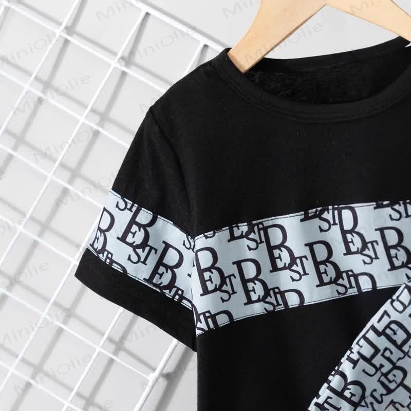 幼児男の子用レタープリントTシャツとショートパンツ、クロスボディバッグ付き3点セット - image 2