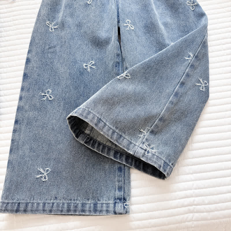 幼児用女の子用リボン刺繍入りデニムペプラムパンツセット - image 5