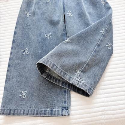 幼児用女の子用リボン刺繍入りデニムペプラムパンツセット - image 5