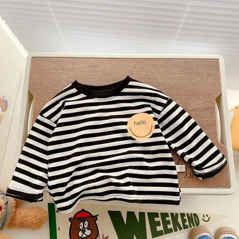 HELLO幼児用ベビースマイリーフェイス無地/ストライプ長袖Tシャツ - 黒のストライプ - 6～7歳 - image 3