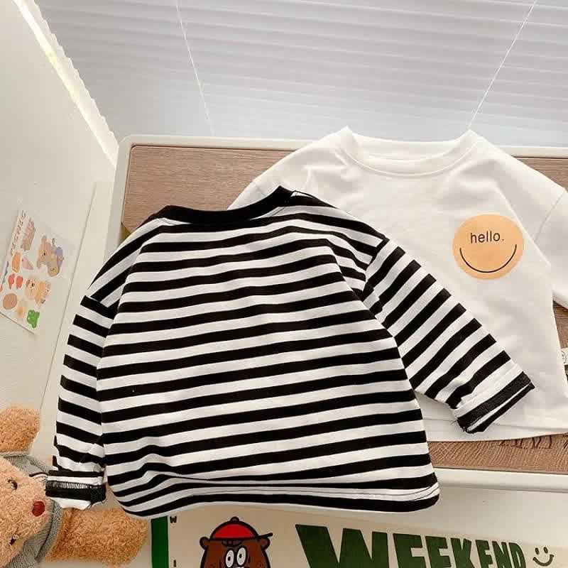 HELLO幼児用ベビースマイリーフェイス無地/ストライプ長袖Tシャツ - image 4