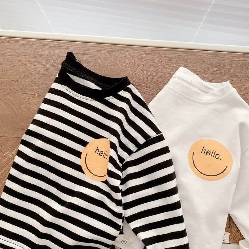 HELLO幼児用ベビースマイリーフェイス無地/ストライプ長袖Tシャツ - image 6