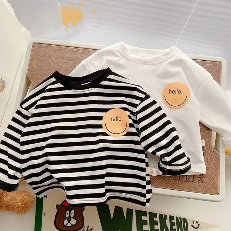 HELLO幼児用ベビースマイリーフェイス無地/ストライプ長袖Tシャツ - image 1