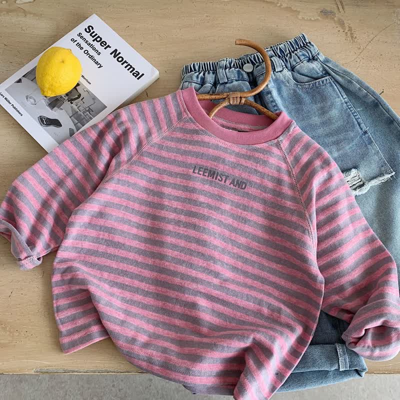 LEEMIST AND幼児用ストライプ長袖Tシャツ - ピンク - 6～7歳 - image 2