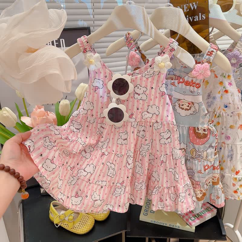 幼児用女の子向け花柄キャミソールDress - ピンクのクマ - 10-11歳 - image 2