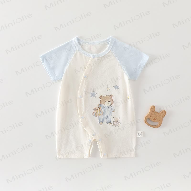 ベビー用コットンアニマルプリント半袖ロンパース - 青いギフトベア - 18～24ヶ月 - image 13