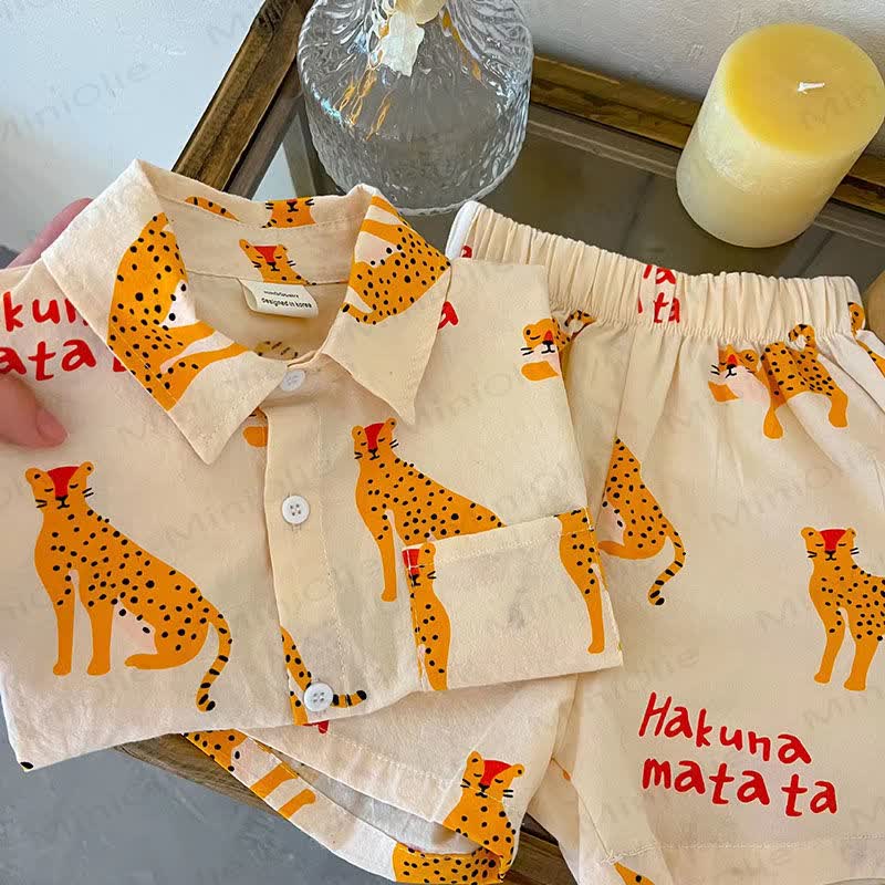 幼児用コットン製ヒョウ柄シャツ＆ショートパンツ 2点セット - image 2