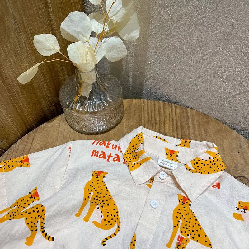 幼児用コットン製ヒョウ柄シャツ＆ショートパンツ 2点セット - image 5