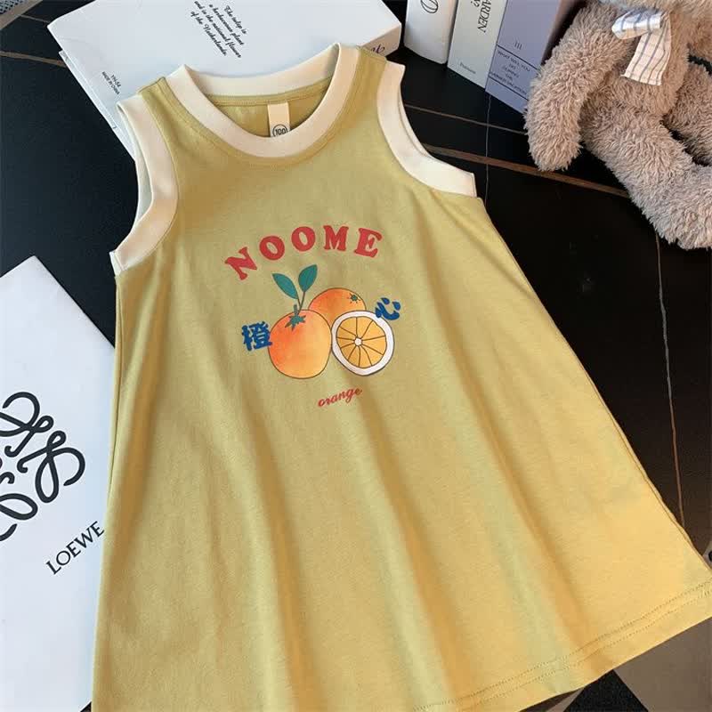 NOOME幼児用女の子フルーツ柄ノースリーブDress - 黄色 - 8-9T - image 3