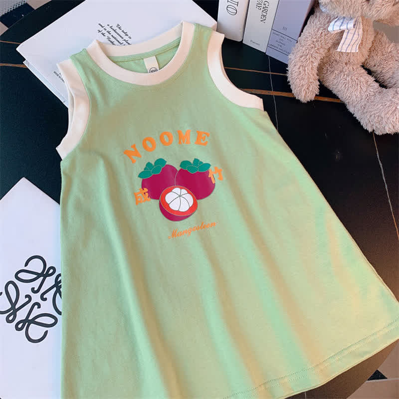 NOOME幼児用女の子フルーツ柄ノースリーブDress - 緑 - 8-9T - image 4