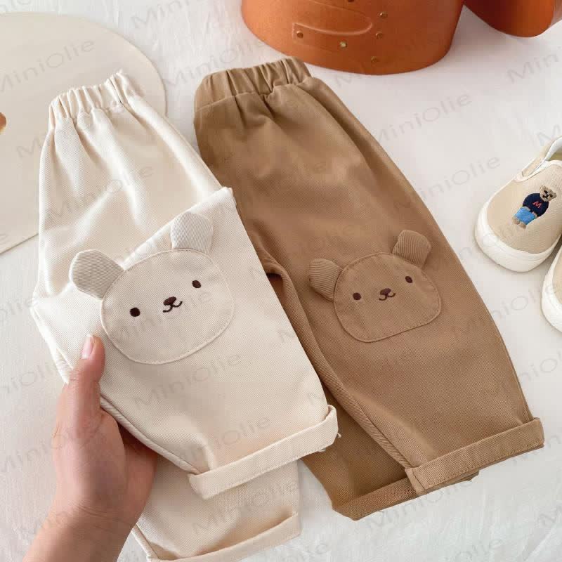 ベビー・幼児用コットン製クマ刺繍パンツ - image 1
