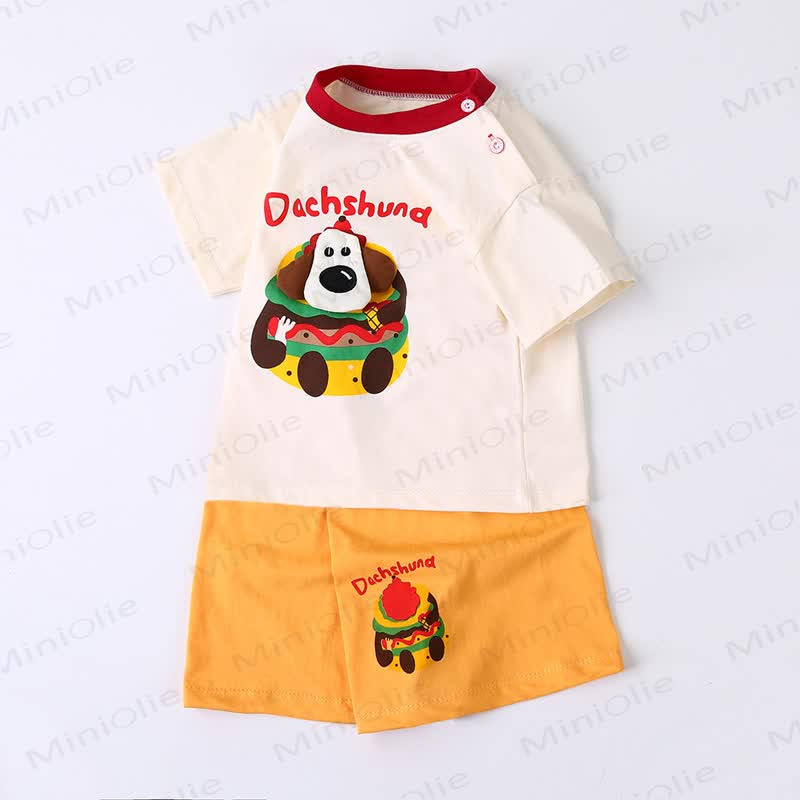 幼児用ソフトコットンアニマルプリントTシャツ＆ショートパンツ2点セット - ベージュ - 6～7歳 - image 3