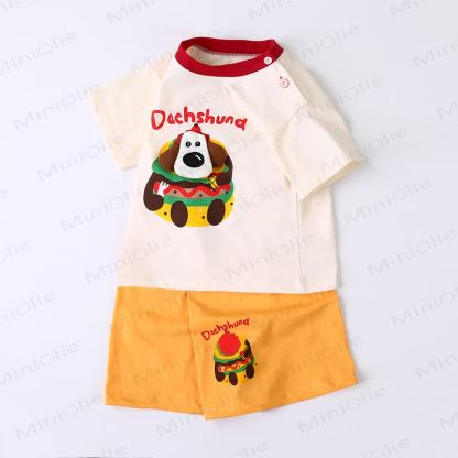 幼児用ソフトコットンアニマルプリントTシャツ＆ショートパンツ2点セット - ベージュ - 6～7歳 - image 3