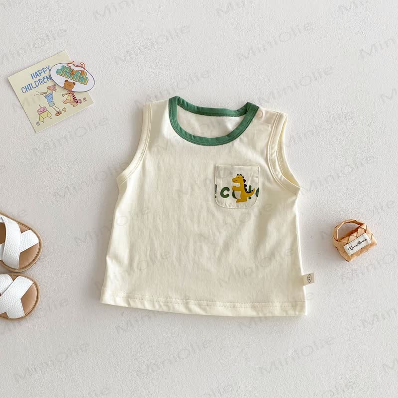 幼児用コットン製恐竜柄タンクトップまたはサスペンダーショーツ - ベージュ - 2～3歳 - image 2