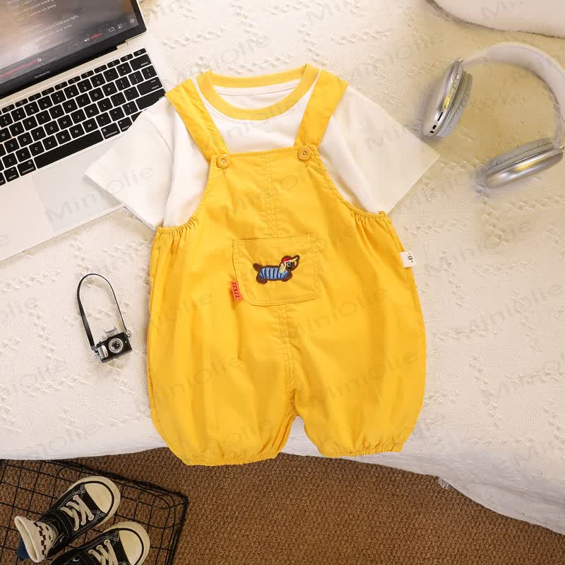 幼児男の子用ダックスフンド柄Tシャツとサスペンダーショーツのツーピースオーバーオールセット - image 5