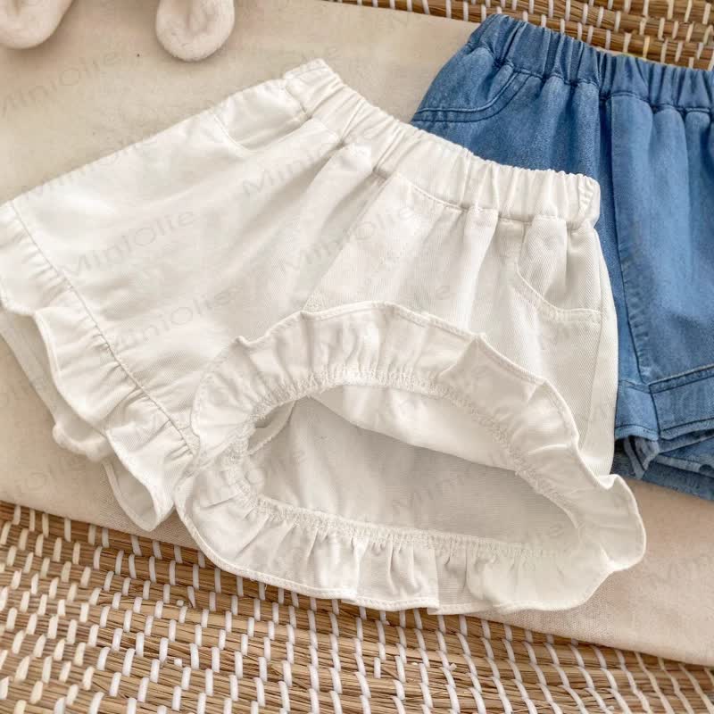 ベビーガールズ用コットン無地フリル裾ショートパンツ - image 4