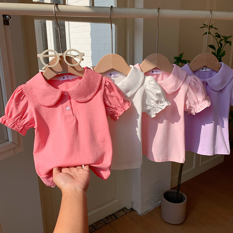 幼児用女の子向け無地ピーターパンカラーTシャツ - image 1
