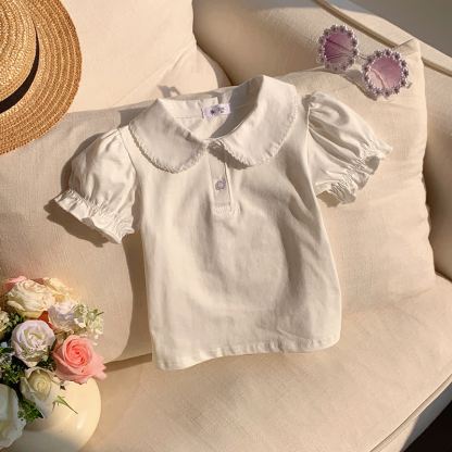 幼児用女の子向け無地ピーターパンカラーTシャツ - ベージュ - 8-9T - image 4