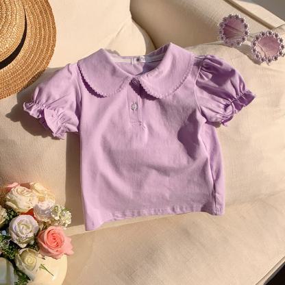 幼児用女の子向け無地ピーターパンカラーTシャツ - 紫 - 8-9T - image 5