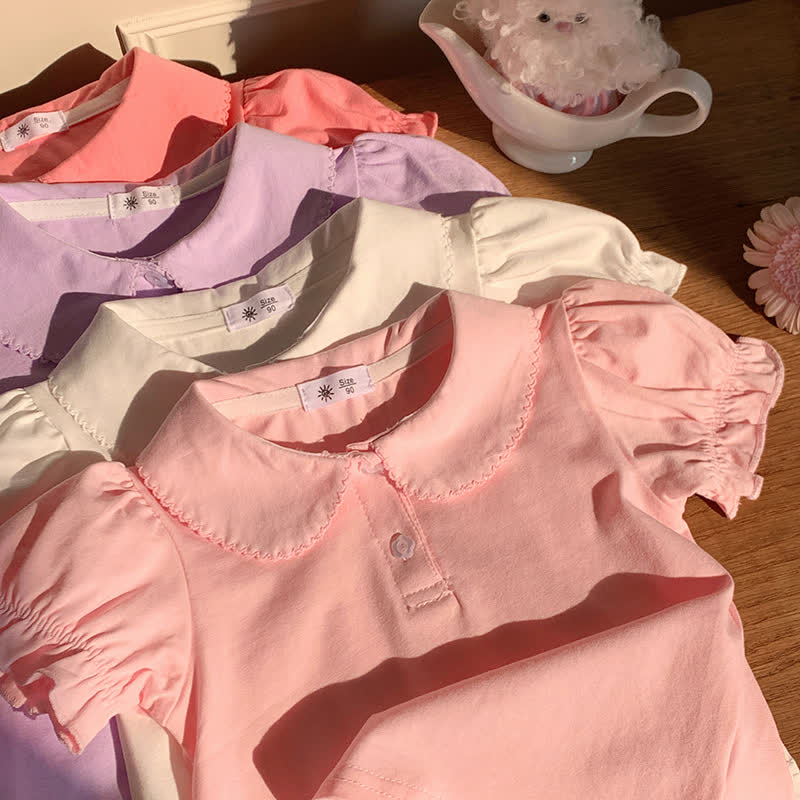 幼児用女の子向け無地ピーターパンカラーTシャツ - image 8
