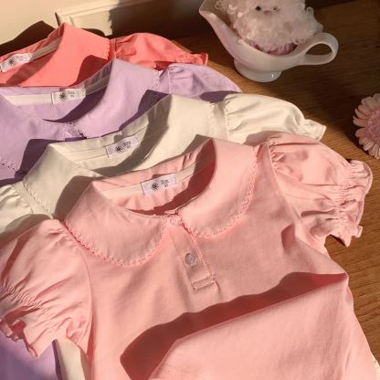 幼児用女の子向け無地ピーターパンカラーTシャツ - image 8