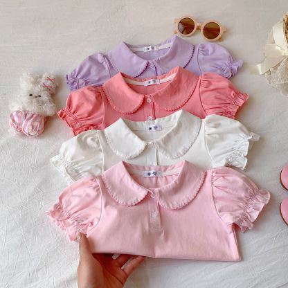 幼児用女の子向け無地ピーターパンカラーTシャツ - image 7
