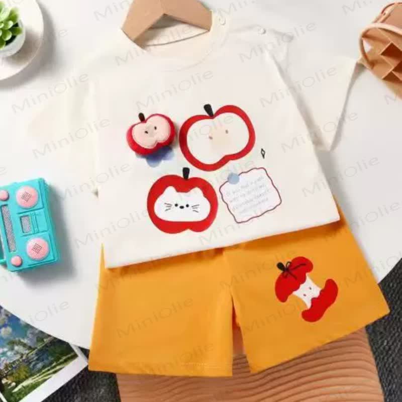 幼児用ソフトコットンアニマルプリントTシャツ＆ショートパンツ2点セット - 赤 - 6～7歳 - image 2