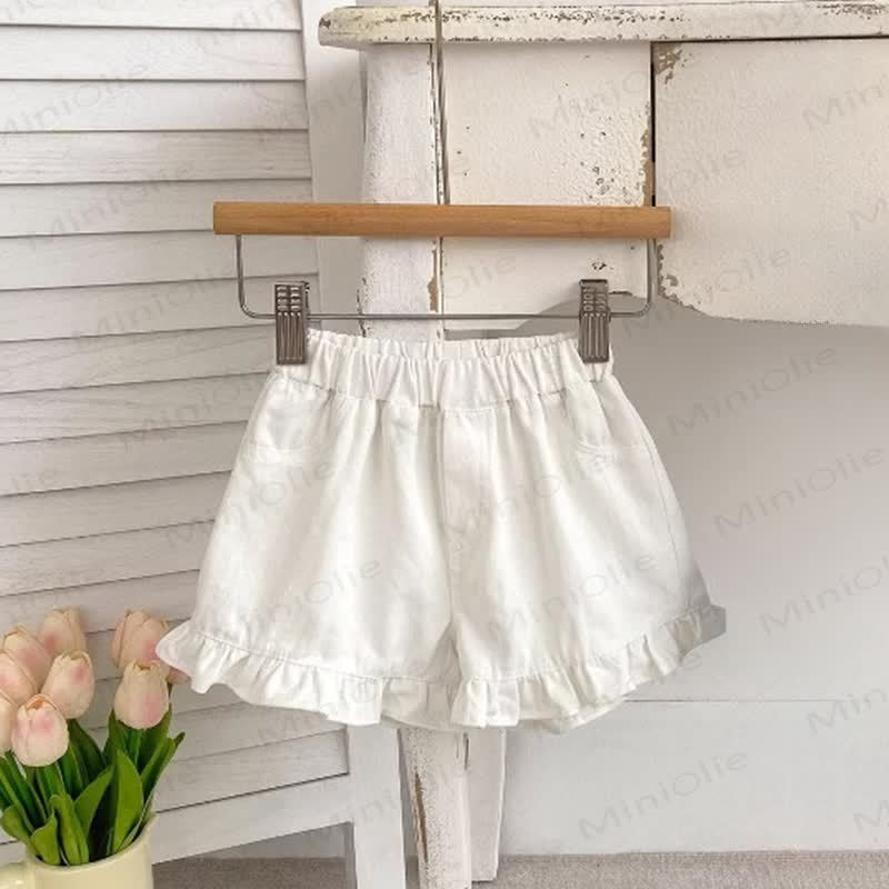 ベビーガールズ用コットン無地フリル裾ショートパンツ - 白 - 2～3歳 - image 2