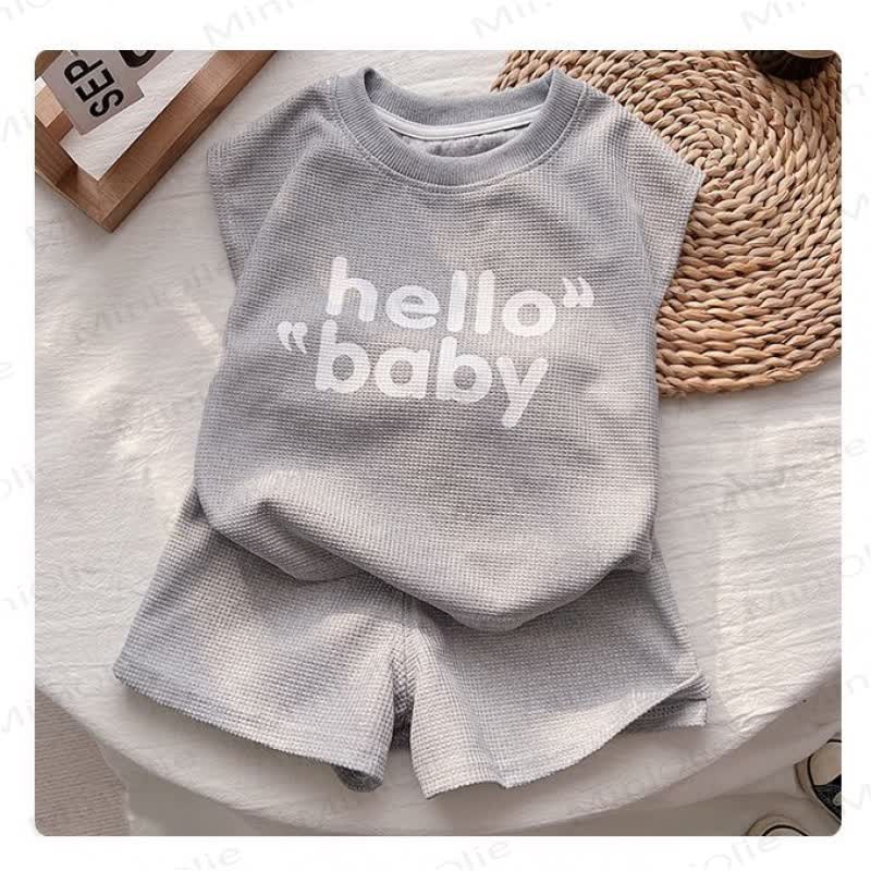 ベビー・幼児用ワッフルニットラウンジTシャツ＆ショートパンツ2点セット - グレー - 6～7歳