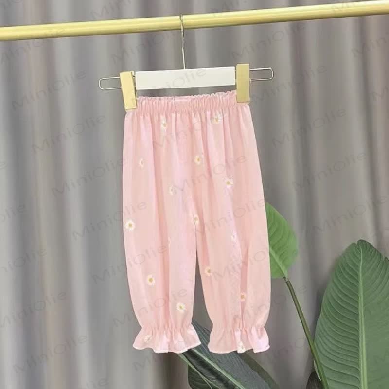 幼児用女の子向けうさぎ刺繍入りギンガムチェックフリル袖カジュアルパンツ - ピンク - 6～7歳 - image 5