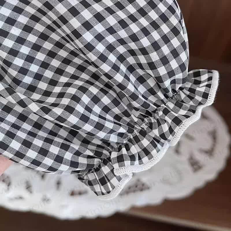 幼児用女の子向けうさぎ刺繍入りギンガムチェックフリル袖カジュアルパンツ - image 6