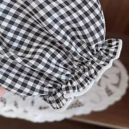 幼児用女の子向けうさぎ刺繍入りギンガムチェックフリル袖カジュアルパンツ - image 6