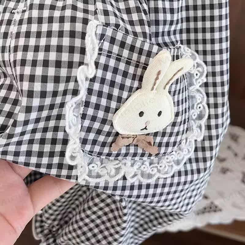 幼児用女の子向けうさぎ刺繍入りギンガムチェックフリル袖カジュアルパンツ - image 7