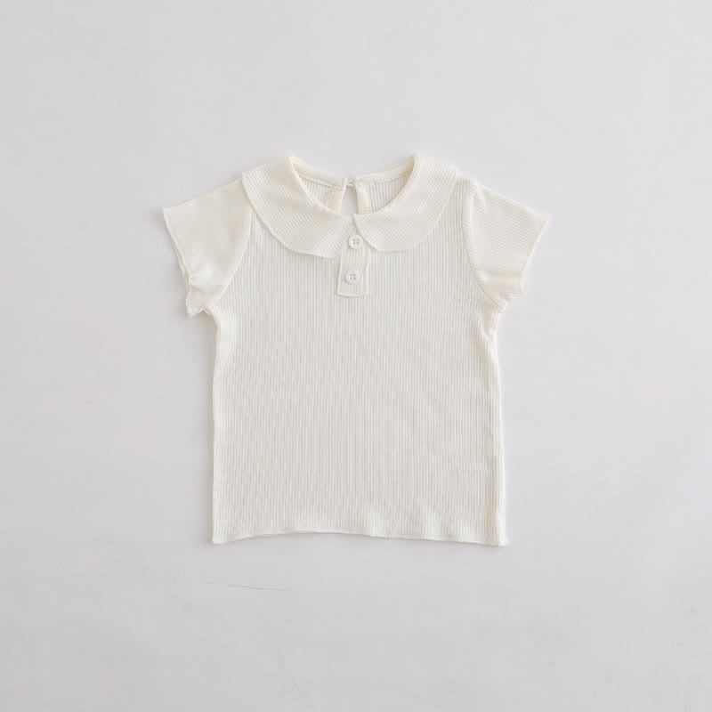 ベビー・幼児用女の子向け無地リブ編みピーターパンカラーTシャツ - 白 - 3～4歳 - image 2