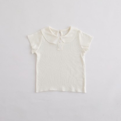 ベビー・幼児用女の子向け無地リブ編みピーターパンカラーTシャツ - 白 - 3～4歳 - image 2