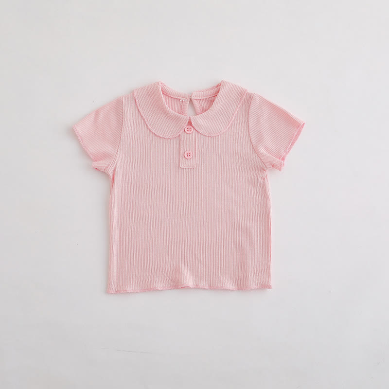 ベビー・幼児用女の子向け無地リブ編みピーターパンカラーTシャツ - ピンク - 3～4歳 - image 3