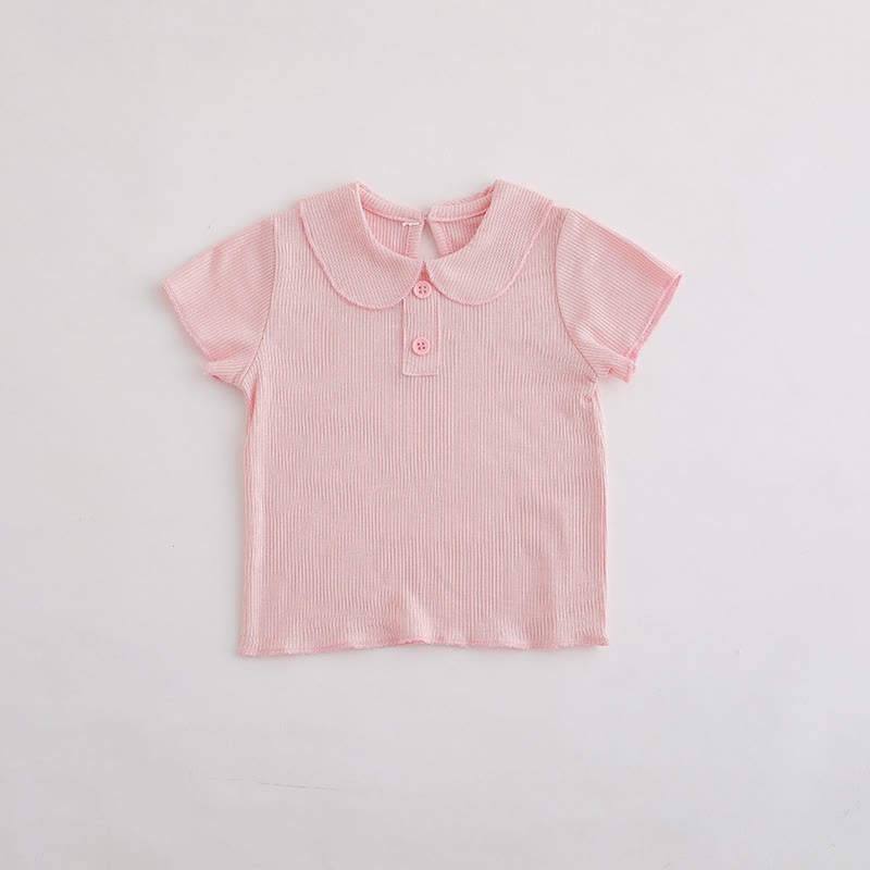 ベビー・幼児用女の子向け無地リブ編みピーターパンカラーTシャツ - ピンク - 3～4歳 - image 3