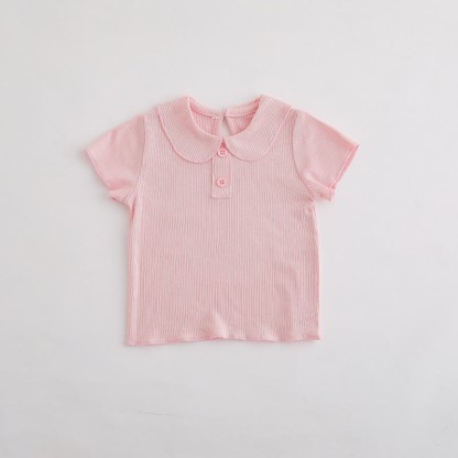 ベビー・幼児用女の子向け無地リブ編みピーターパンカラーTシャツ - ピンク - 3～4歳 - image 3