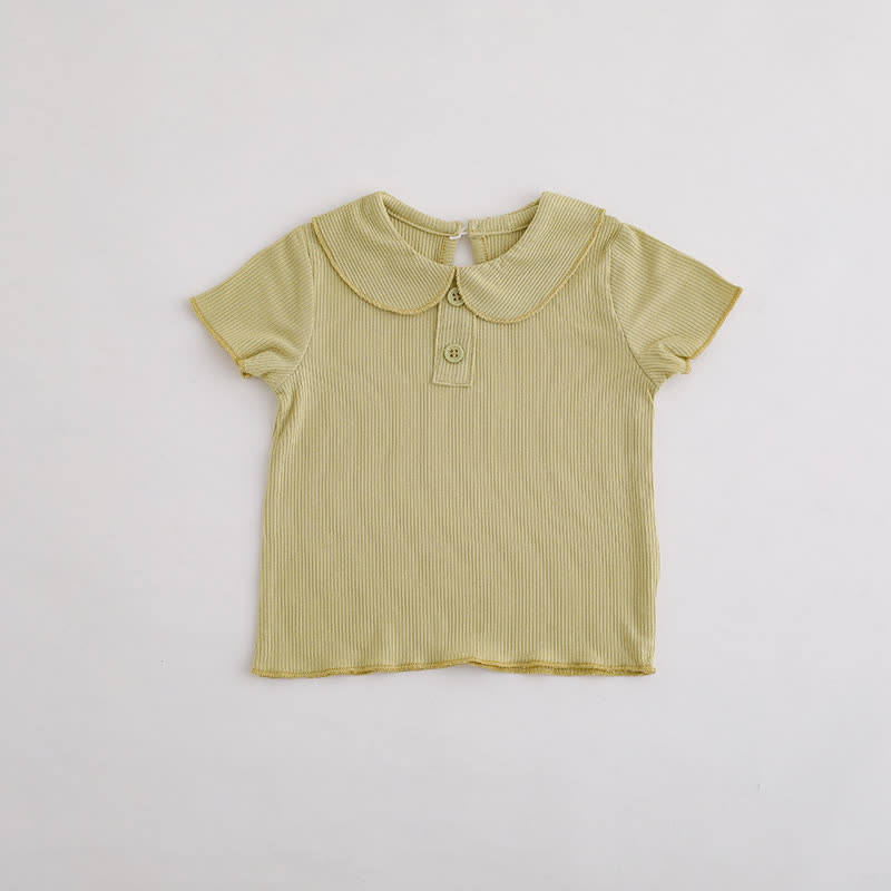 ベビー・幼児用女の子向け無地リブ編みピーターパンカラーTシャツ - 緑 - 3～4歳 - image 4