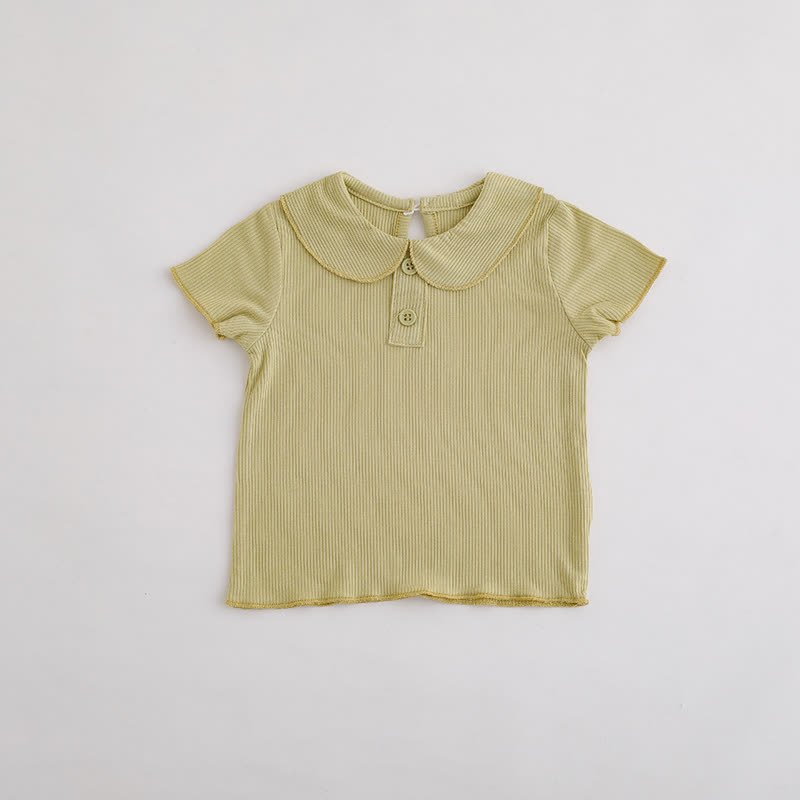 ベビー・幼児用女の子向け無地リブ編みピーターパンカラーTシャツ - 緑 - 3～4歳 - image 4