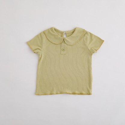 ベビー・幼児用女の子向け無地リブ編みピーターパンカラーTシャツ - 緑 - 3～4歳 - image 4