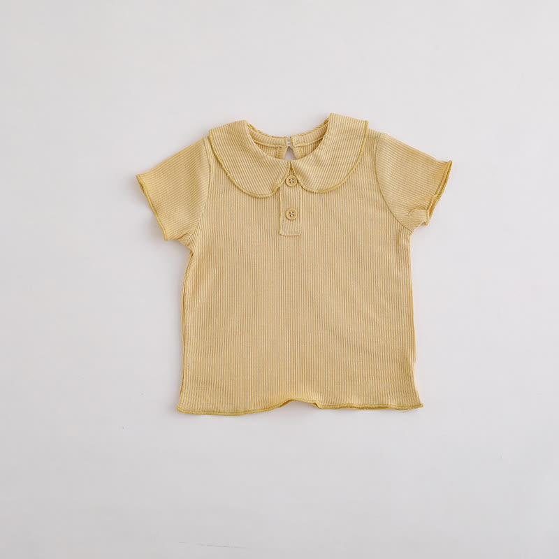 ベビー・幼児用女の子向け無地リブ編みピーターパンカラーTシャツ - 黄色 - 3～4歳 - image 5