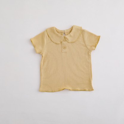 ベビー・幼児用女の子向け無地リブ編みピーターパンカラーTシャツ - 黄色 - 3～4歳 - image 5